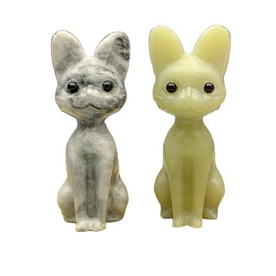 China Feng Shui Wholesale Natural Crystal Opener Carving Xiuyan Jade Stone Hand Carved Cat Figurine Statue Quartz Witch Healing Gifts for sale