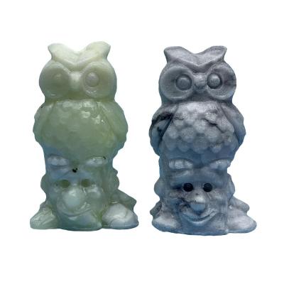 China China Wholesale Natural Crystal Opens Carving Xiuyan Jade Stone Hand Carved Owl Tree Stump Statue Quartz Witch Healing Gifts for sale