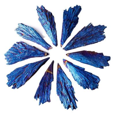 China Hot Wholesale Natural China Crystal Minerals Blue Titanium Aura Tail Black Tourmaline Healing Quartz Gemstone Raw Decor for sale