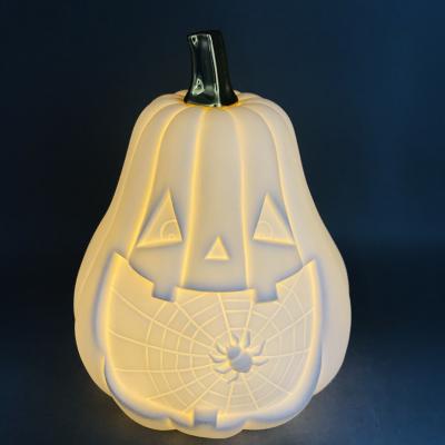 China Lowest Price Eco - Friendly Halloween Spider Decor LED White Ceramic Pumpkin for sale