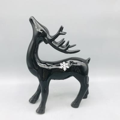 China Europe Factory Custom White Snowflake Decor Black Porcelain Deer for sale