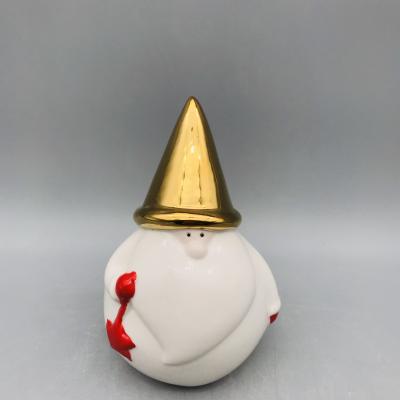 China Newcomer Ceramic Santa Claus Eco-friendly Christmas Decor With Golden Hat for sale