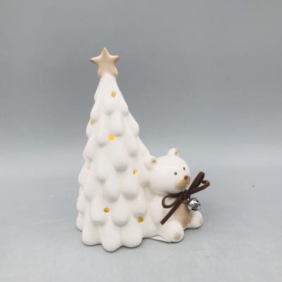 China New Fashion Use Eco-friendly LED Bear Indoor Decor White Porcelain Christmas Tree for sale