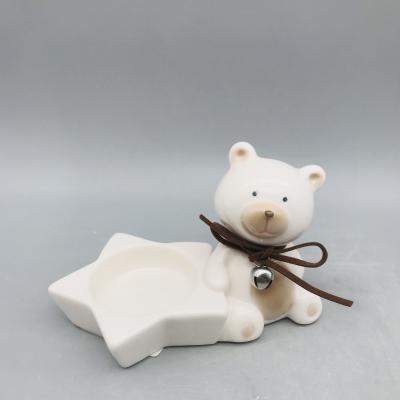 China New Eco-friendly Teddy Bear Decor Star Shape Porcelain T-light Model Stand for sale