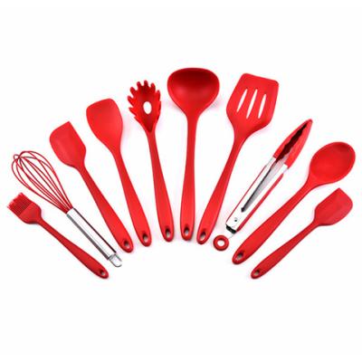 China 11 Piece Silicone Utensil Set Kitchen Cookware Utensil Eco-Friendly Soup Spoon Slotted Turner Tongs Brush Cookware Set for sale