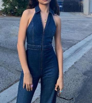 China Small Quantity Clothing Manufacturer Women'S Jeans Zipper Sleeveless V Neck High Waist Denim Jumpsuit for sale