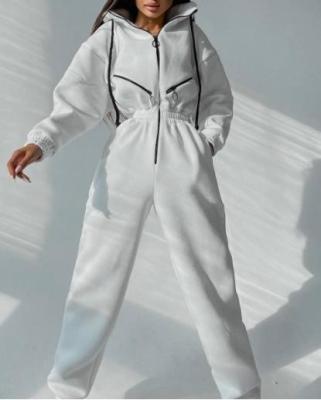 China Custom Clothing Factory China Casual Women'S Hooded Jumpsuit With Elasticband Pants Set for sale