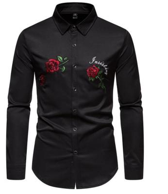 Chine Chemise occasionnelle de cou de Rose Embroidery Square de douille de mélange du polyester d'usine d'habillement des hommes faits sur commande de la Chine longue à vendre