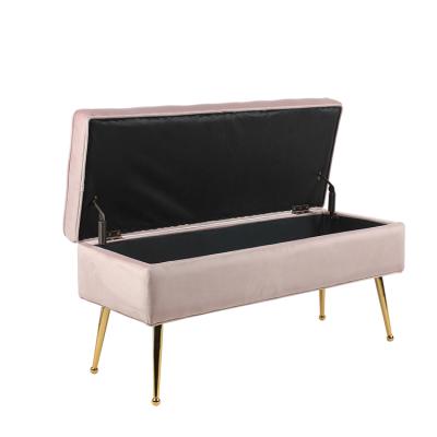 China Multifunctional Living Room Furniture Storage Pink Velvet Bench For Bedroom for sale