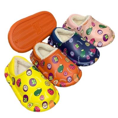 China Fashion Trend Winter Children's Warm Indoor Slippers Cotton Slippers Fruit Print Fur Waterproof Slipper for sale