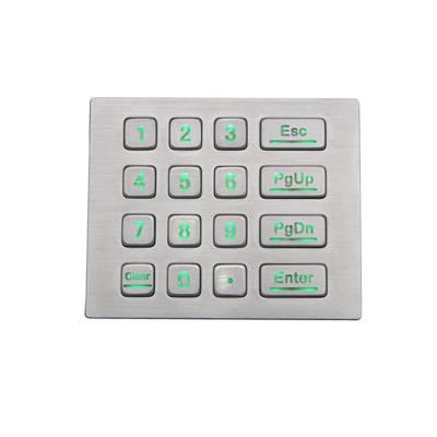 China 16Keys Vandal Proof Waterproof IP65 Industrial LED Backlit Backlit 4 x 4 USB Metal Numeric Keypad for sale