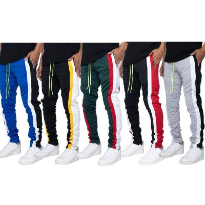 China Custom Anti-Wrinkle Track Pants Polyester Drawstring Stripe Skinny Sweatpants Stacked Fashion Jogger Wear Pants For Men for sale