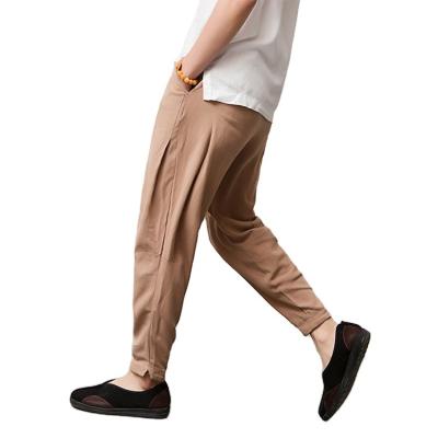 China 2022 Anti-wrinkle Customized Men's Casual Canvas Pants Slim Solid Color Light Elastic Waist Canvas Pants for sale