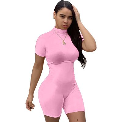 China Bodycon Women's One Piece Jumpsuit Fashion INS Clubwear 2XL Short Turtle Neck Skinny Sport Outfit Shorts for sale