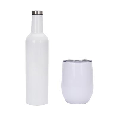 China 750ml 12oz Stainless Steel Wine Bottle Tumbler With Lid Eggshell PORTABLE White Cup Set for sale