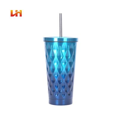 China PORTABLE Adult Cup Large Capacity Straw Cup Large Capacity Stainless Steel Drink Coffee Ice Cold Cup Summer Gradient Color Water for sale