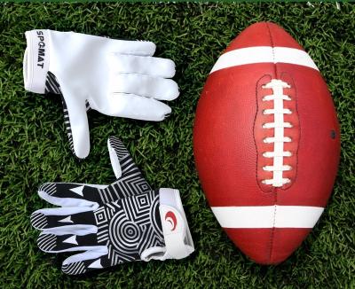 China finger & Youth Protection Customized American Football Receiver Gloves Thumb Design Grip Football Receiver Gloves For Kids Silicone Palm Soccer Gloves for sale