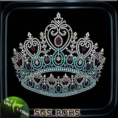 China Flatback Bling Beauty Rhinestone Design Rhinestone Iron On Crystal Crown Applique Heat Transfers Wholesale For T Shirt for sale