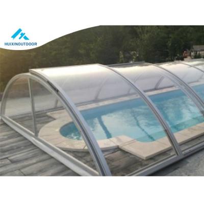 China Safety Clear Polycarbonate Movable Cover For Winter Swimming Pool Dome Fence Automatic Glass Swimming Pool Solar Cover HX-SPE for sale