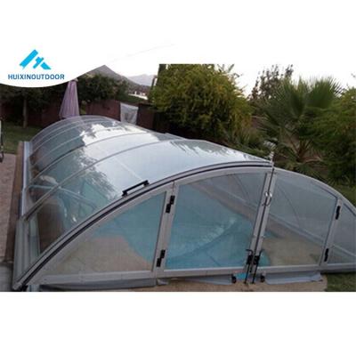 China Aluminum Telescopic Retractable Outdoor Oval Cover Pool Decking Roll Automatic Swimming Pool Sheet Covers HX-SPE for sale