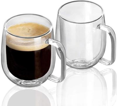 China 12oz Double Wall Cappuccino Coffee Mug Double Stocked Espresso Mug Wall Insulated Glass Mug With Handle for sale