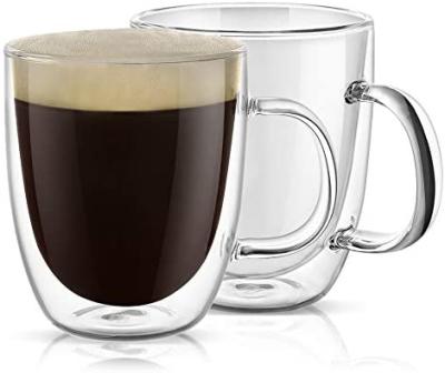 China 500ml/17oz Double Stocked Wall Insulated Glass Coffee Mugs for sale