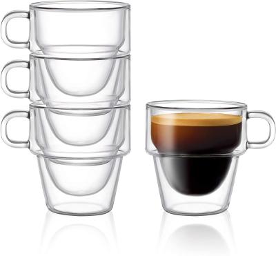 China Stored 5 oz. (150ml) Double Wall Espresso Shot Glass Stackable Coffee Mug with Handle for sale