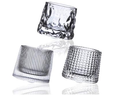 China Modern Spherical Bottom Rotating Crystal Whiskey Glasses 5oz 3 PCS, for Drinking Whiskey, Cocktails, Cognac (Irregular Lattice Band for sale