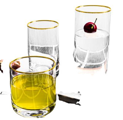 China Modern Gold Rim Glass Mug Whiskey Drinking Glass Water Glass for sale