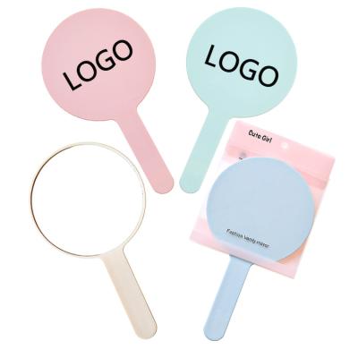 China Custom Logo Macaron Mirror Portable Hand Held Round Private Label Cosmetic Mirror for sale