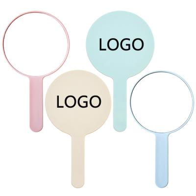 China Custom Logo Portable Hand Held Mirror Private Label Round Hand Held Cosmetic Mirror for sale