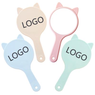 China New Hot Selling Custom Cute Cat Shape Mirror Hand Logo Makeup Pink Hand Held Mirror for sale