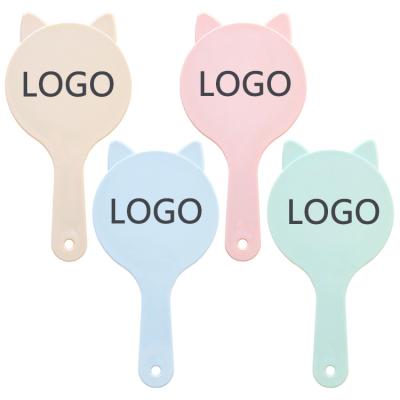 China Low MOQ Custom Wholesale Mirror Cat Ear Shape Plastic Custom Logo Hand Mirror Handheld Makeup for sale