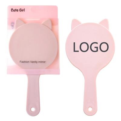 China Factory Outlet Custom Plastic Cosmetic Mirrors Cat Ear Shape Custom Hand Mirror With Handle for sale