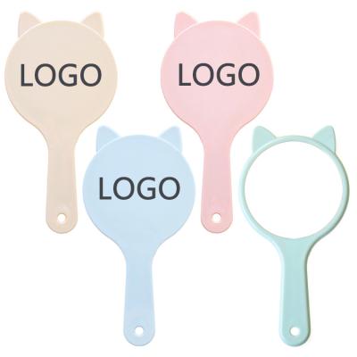 China Custom Made Plastic Mirror Cat Ear Shape Wholesale Small MOQ Logo Hand Mirror Handheld Makeup for sale