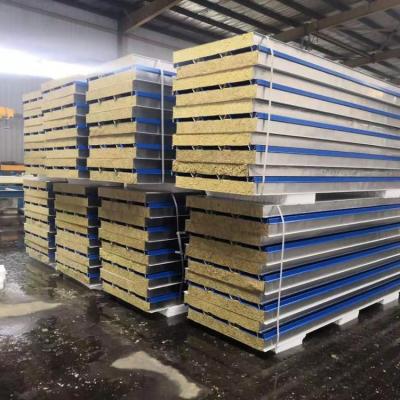 China 50/75/100/150mm A1 Metal Grade Fireproof Rock Wool / Glass Wool Sandwich Wall Panels for sale