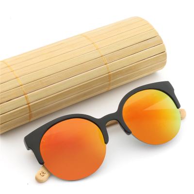 China 15 Years Experience 2021 Fashion New Custom Logo Sunglasses OEM Cat Eye Mirror PC Wooden Bamboo Sunglasses for sale