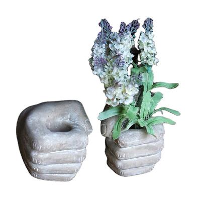 China Eclectic Home Decoration Light Weight Cement Shape Hand Shape Concrete Plant Pots In Garden Flower Pot Garden Supplies for sale