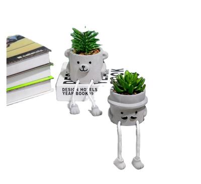 China Minimalist Artificial Succulent Potted Handmade Cute Succulent Garden Cement Style Bonsai Desktop Decoration for sale