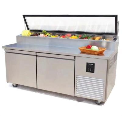 China Single-temperature/sandwich lid salad bar prep counter pizza prep table glass top refrigerator for sale