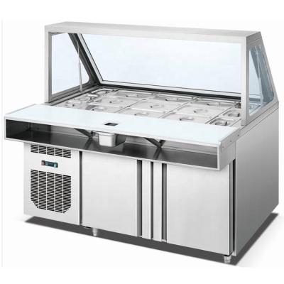 China Single-temperature Commercial Glass Lid Fan Cooling Salad Refrigerated Display Counter for sale