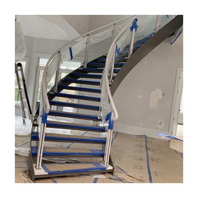 China Atlanta Modern Project Single Plate Beam Staircase Tempered Glass Railing And Steel Railing Curved Staircase For Indoor for sale