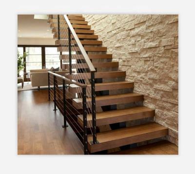 China Real Simple Villa Design Stringer Stairs Wooden Treads Wood Balustrade Modern Mono Staircase Design for sale