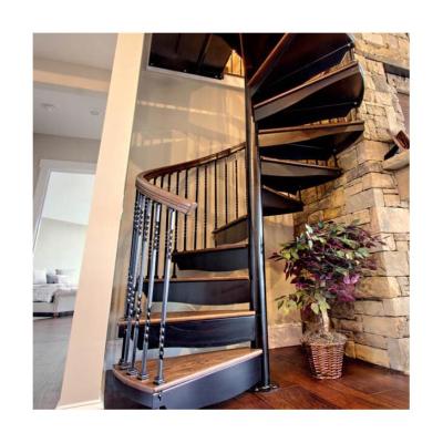 China Contemporary Customized Iron Wood Railing Tread Design Tangga Step Spiral Stairs For Home for sale