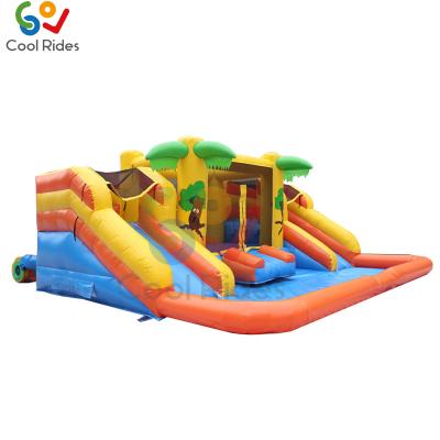 China PVC bacyard durable commercial palm tree inflatable water slide, bouncy inflatable jumping castle for kids for sale