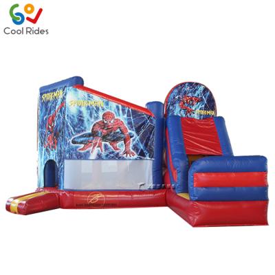 China Outdoor Inflatable Bounce Slide Combo Playground Durable Spiderman Bouncing Castle, Inflatable Cartoon Bouncy Castle With Slide for sale