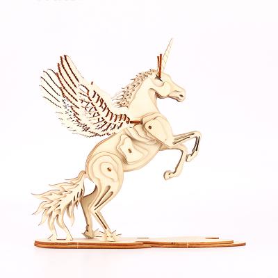 China Wooden Model Puzzle Animal Unicorn Flying Horse From Europe DIY Assembly Education 3D Toy for sale