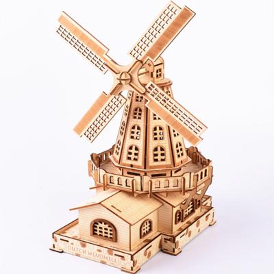 China Wooden Dutch Puzzle Kit Wooden House Craft Kit Europe Gift 3D Windmill Set Model for sale