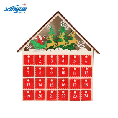 China Exquisite Europe Christmas Wooden Red Calendar With Led Light As Christmas Gift Or Christmas Decoration for sale