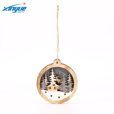 China Europe Wooden Round White Design Led Light Ornament As Christmas Gift Or Christmas Decoration for sale